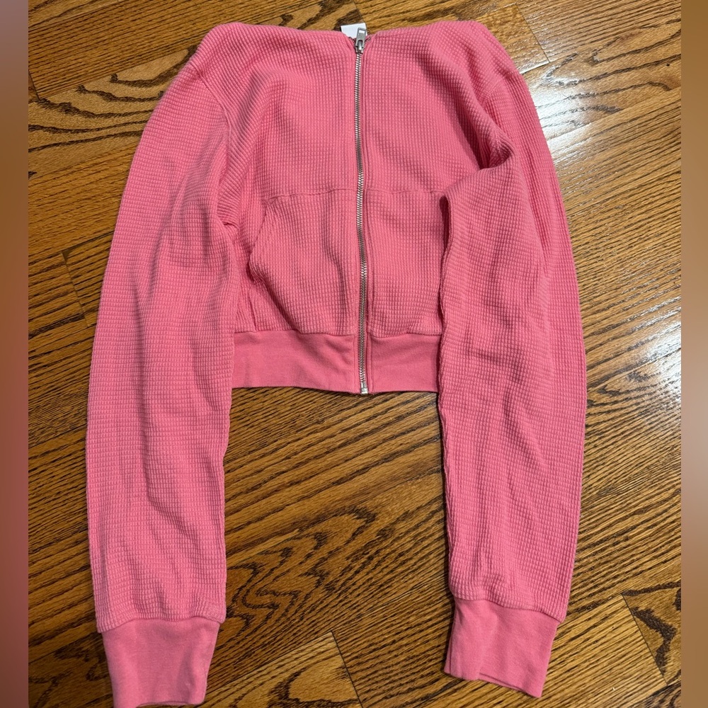 TNA Coral Cropped Waffle Knit Zip Up Sweatshirt